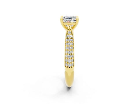 Yellow gold Cushion Cut Diamond Solitaire Engagement Ring with Pavé Band and Four-Prong Setting_2