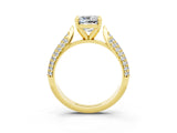 Yellow gold Cushion Cut Diamond Solitaire Engagement Ring with Pavé Band and Four-Prong Setting_3