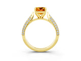 Yellow gold Cushion Cut Diamond Solitaire Engagement Ring with Pavé Band and Four-Prong Setting_3