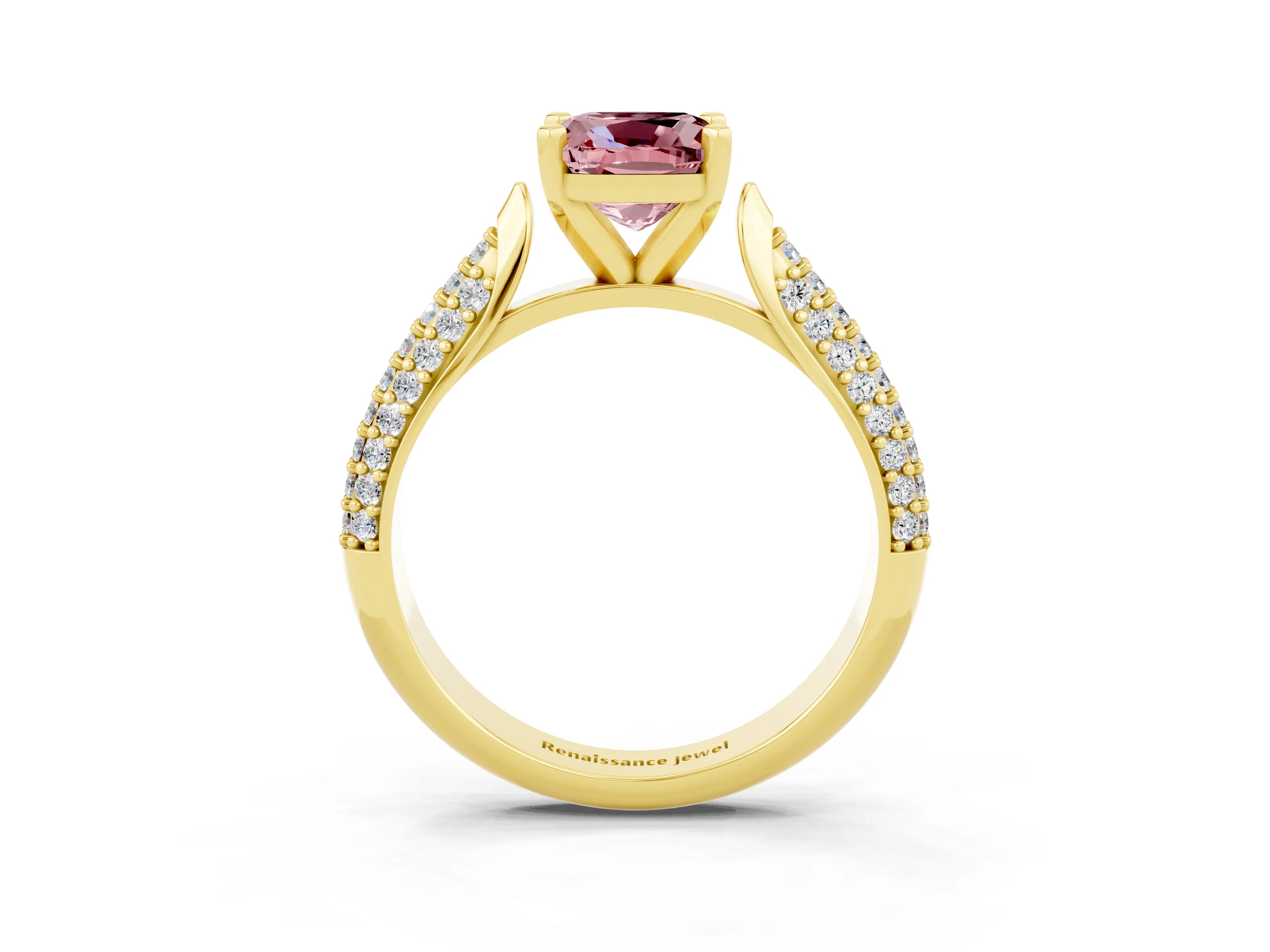 Yellow gold Cushion Cut Diamond Solitaire Engagement Ring with Pavé Band and Four-Prong Setting_3
