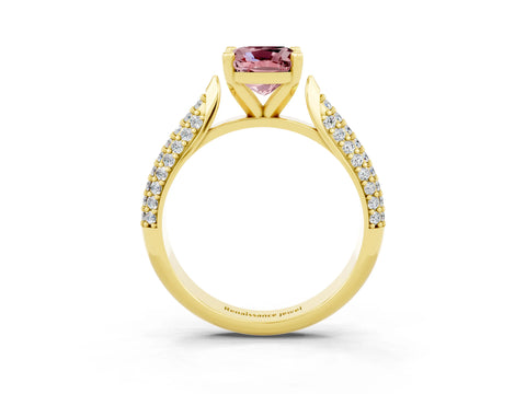 Yellow gold Cushion Cut Diamond Solitaire Engagement Ring with Pavé Band and Four-Prong Setting_3