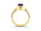 Yellow gold Cushion Cut Diamond Solitaire Engagement Ring with Pavé Band and Four-Prong Setting_3
