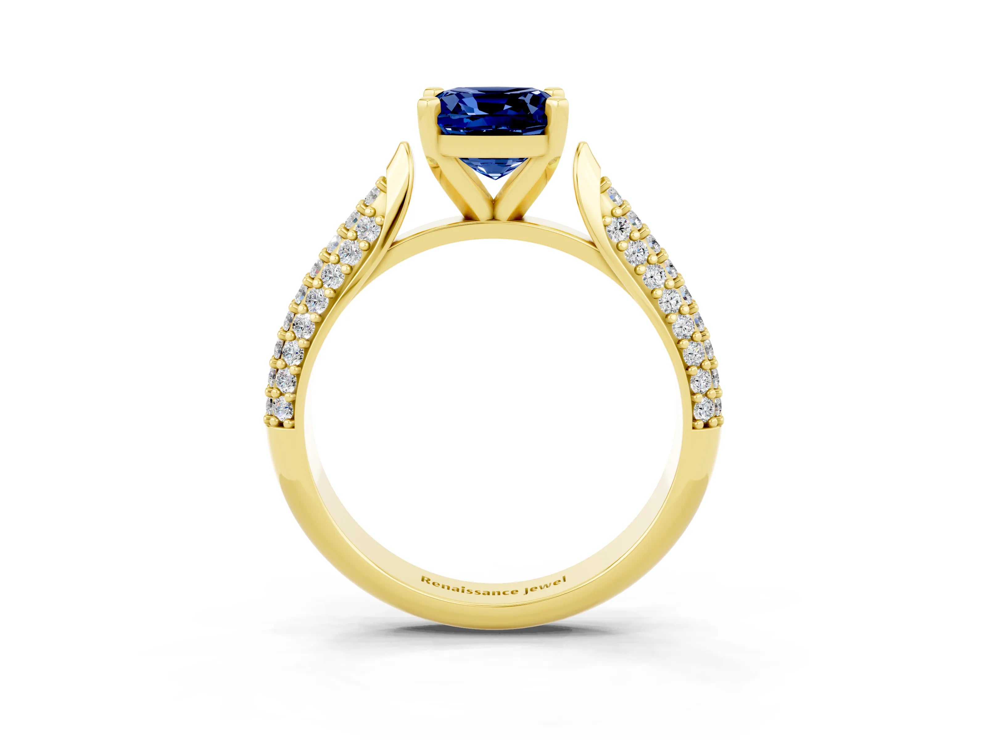 Yellow gold Cushion Cut Diamond Solitaire Engagement Ring with Pavé Band and Four-Prong Setting_3