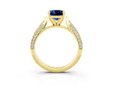 Yellow gold Cushion Cut Diamond Solitaire Engagement Ring with Pavé Band and Four-Prong Setting_3