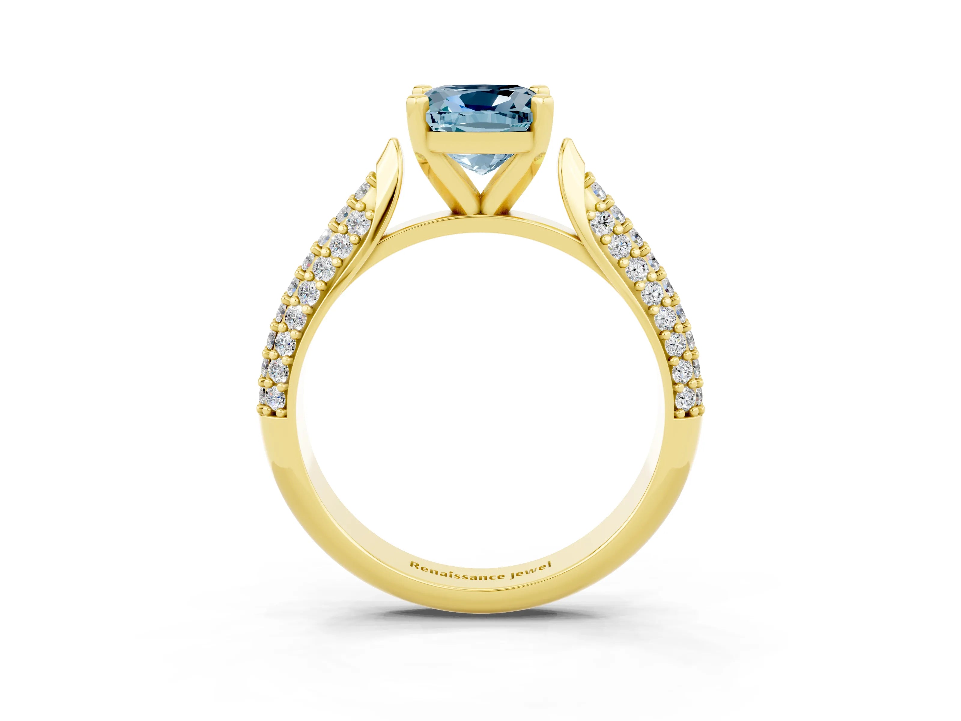 Yellow gold Cushion Cut Diamond Solitaire Engagement Ring with Pavé Band and Four-Prong Setting_3