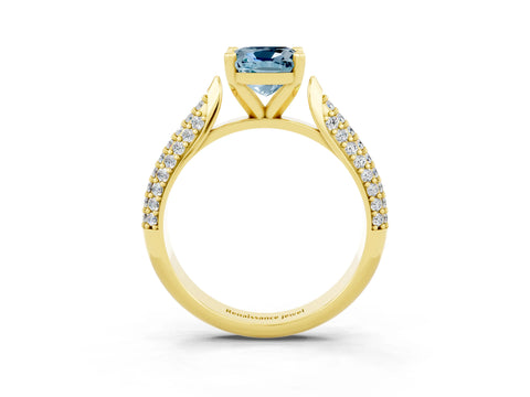 Yellow gold Cushion Cut Diamond Solitaire Engagement Ring with Pavé Band and Four-Prong Setting_3