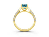 Yellow gold Cushion Cut Diamond Solitaire Engagement Ring with Pavé Band and Four-Prong Setting_3