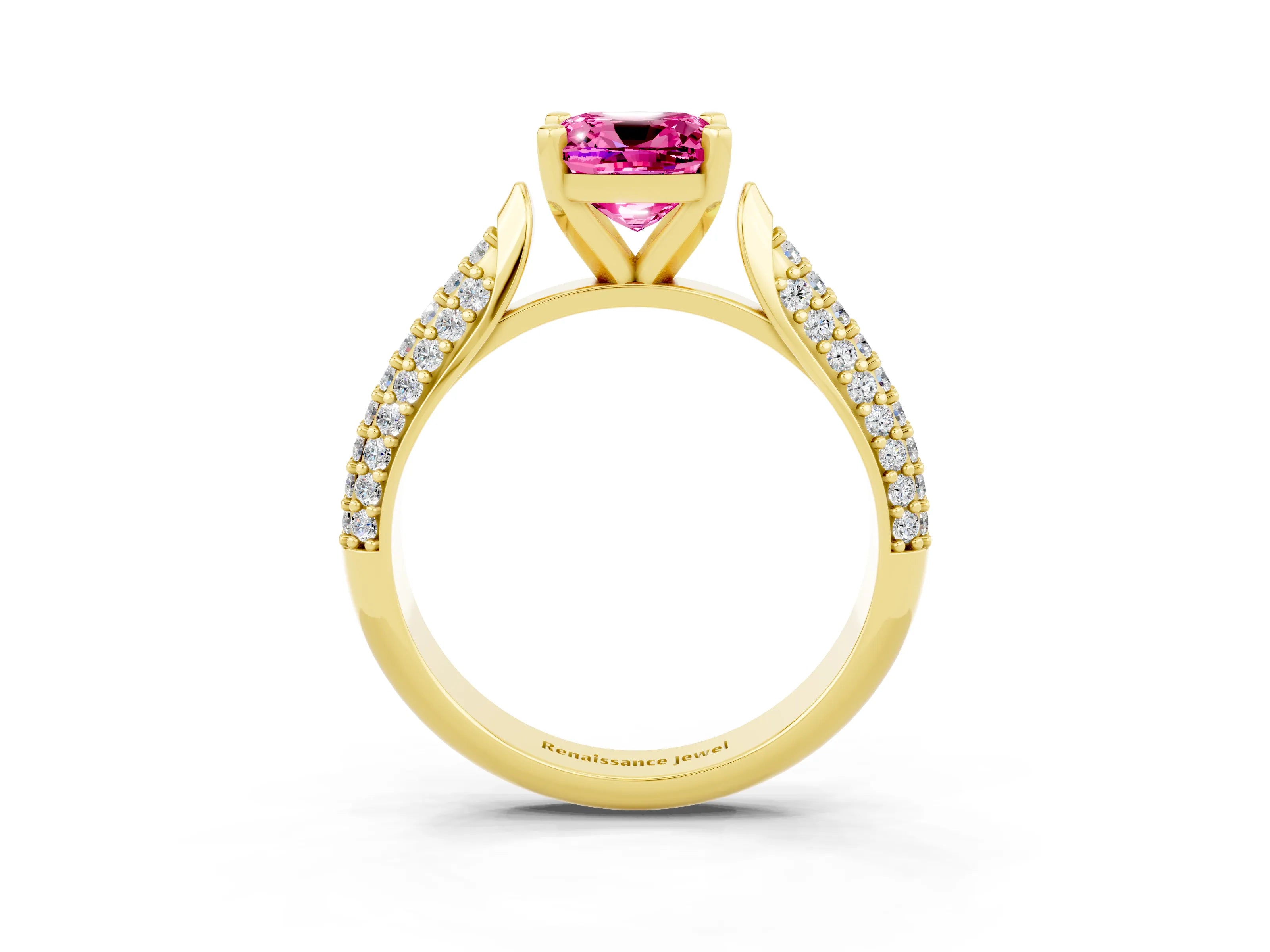 Yellow gold Cushion Cut Diamond Solitaire Engagement Ring with Pavé Band and Four-Prong Setting_3
