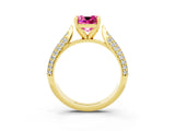 Yellow gold Cushion Cut Diamond Solitaire Engagement Ring with Pavé Band and Four-Prong Setting_3