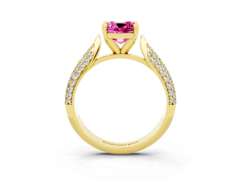 Yellow gold Cushion Cut Diamond Solitaire Engagement Ring with Pavé Band and Four-Prong Setting_3