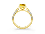 Yellow gold Cushion Cut Diamond Solitaire Engagement Ring with Pavé Band and Four-Prong Setting_3