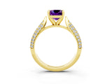 Yellow gold Cushion Cut Diamond Solitaire Engagement Ring with Pavé Band and Four-Prong Setting_3