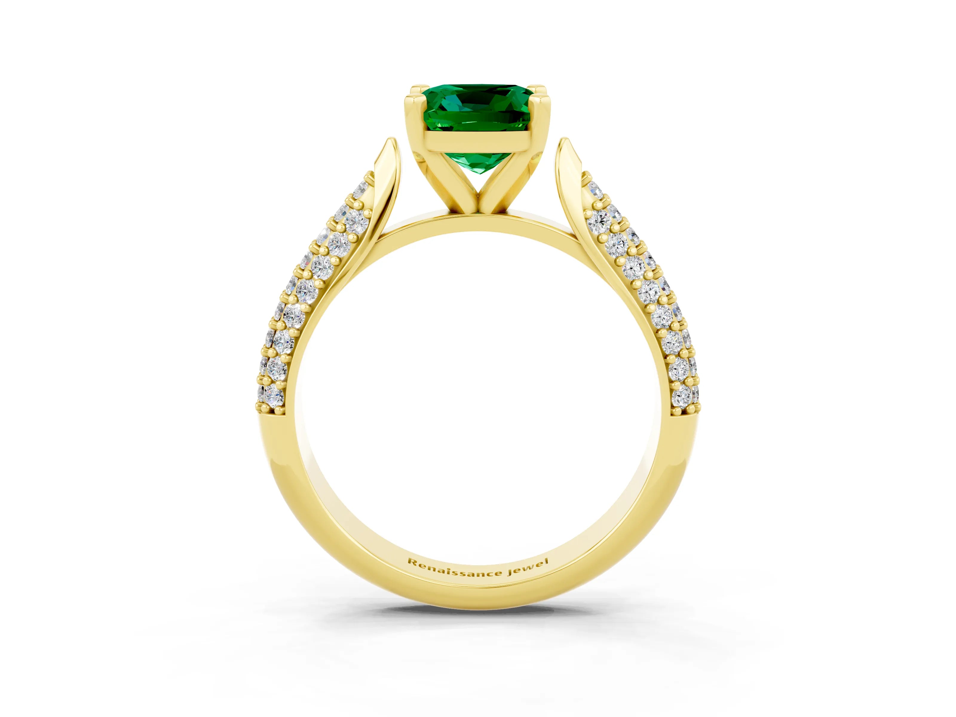 Yellow gold Cushion Cut Diamond Solitaire Engagement Ring with Pavé Band and Four-Prong Setting_3