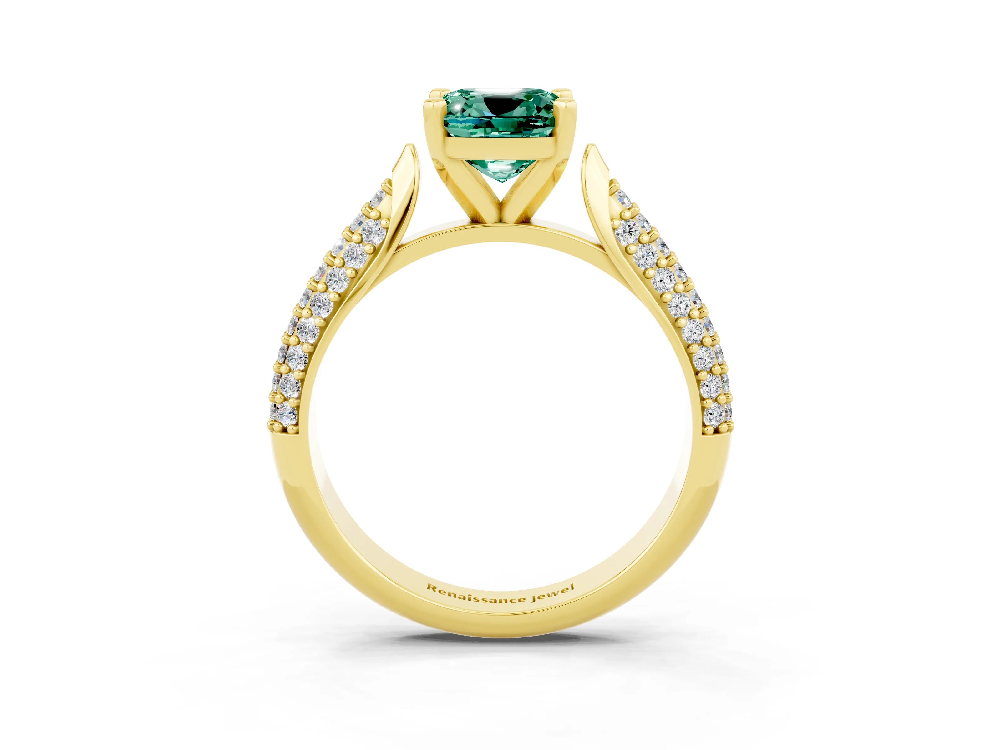 Yellow gold Cushion Cut Diamond Solitaire Engagement Ring with Pavé Band and Four-Prong Setting_3