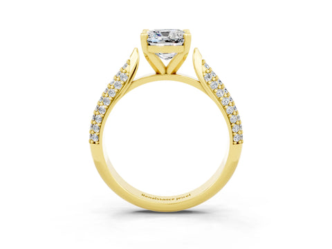 Yellow gold Cushion Cut Diamond Solitaire Engagement Ring with Pavé Band and Four-Prong Setting_3