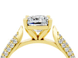 Yellow gold Cushion Cut Diamond Solitaire Engagement Ring with Pavé Band and Four-Prong Setting_4