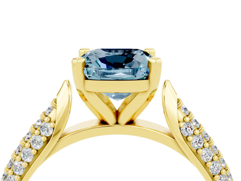 Yellow gold Cushion Cut Diamond Solitaire Engagement Ring with Pavé Band and Four-Prong Setting_4