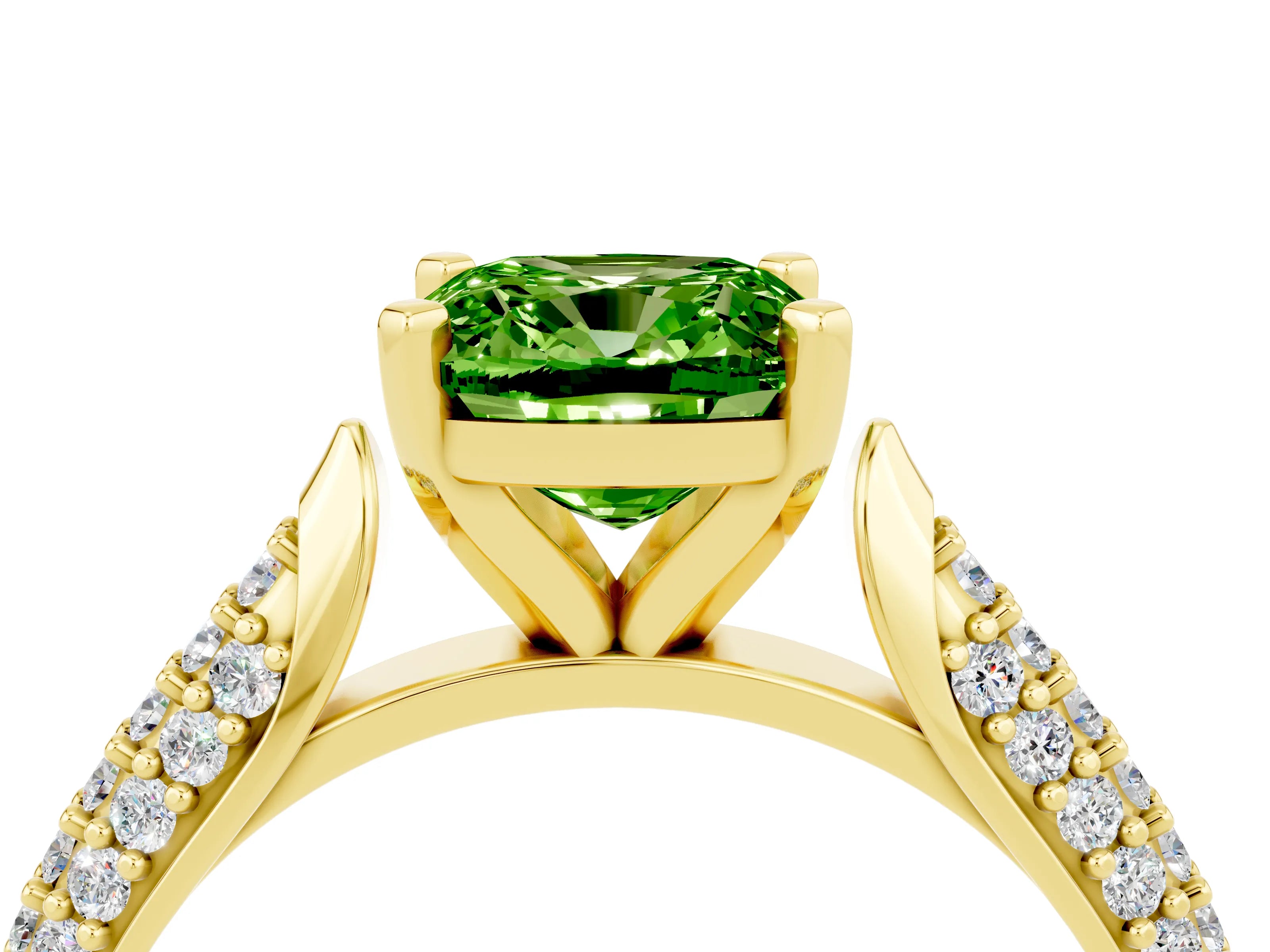 Yellow gold Cushion Cut Diamond Solitaire Engagement Ring with Pavé Band and Four-Prong Setting_4