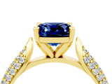 Yellow gold Cushion Cut Diamond Solitaire Engagement Ring with Pavé Band and Four-Prong Setting_4