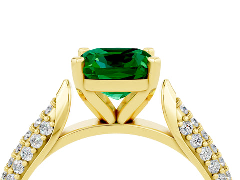 Yellow gold Cushion Cut Diamond Solitaire Engagement Ring with Pavé Band and Four-Prong Setting_4