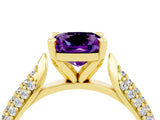 Yellow gold Cushion Cut Diamond Solitaire Engagement Ring with Pavé Band and Four-Prong Setting_4
