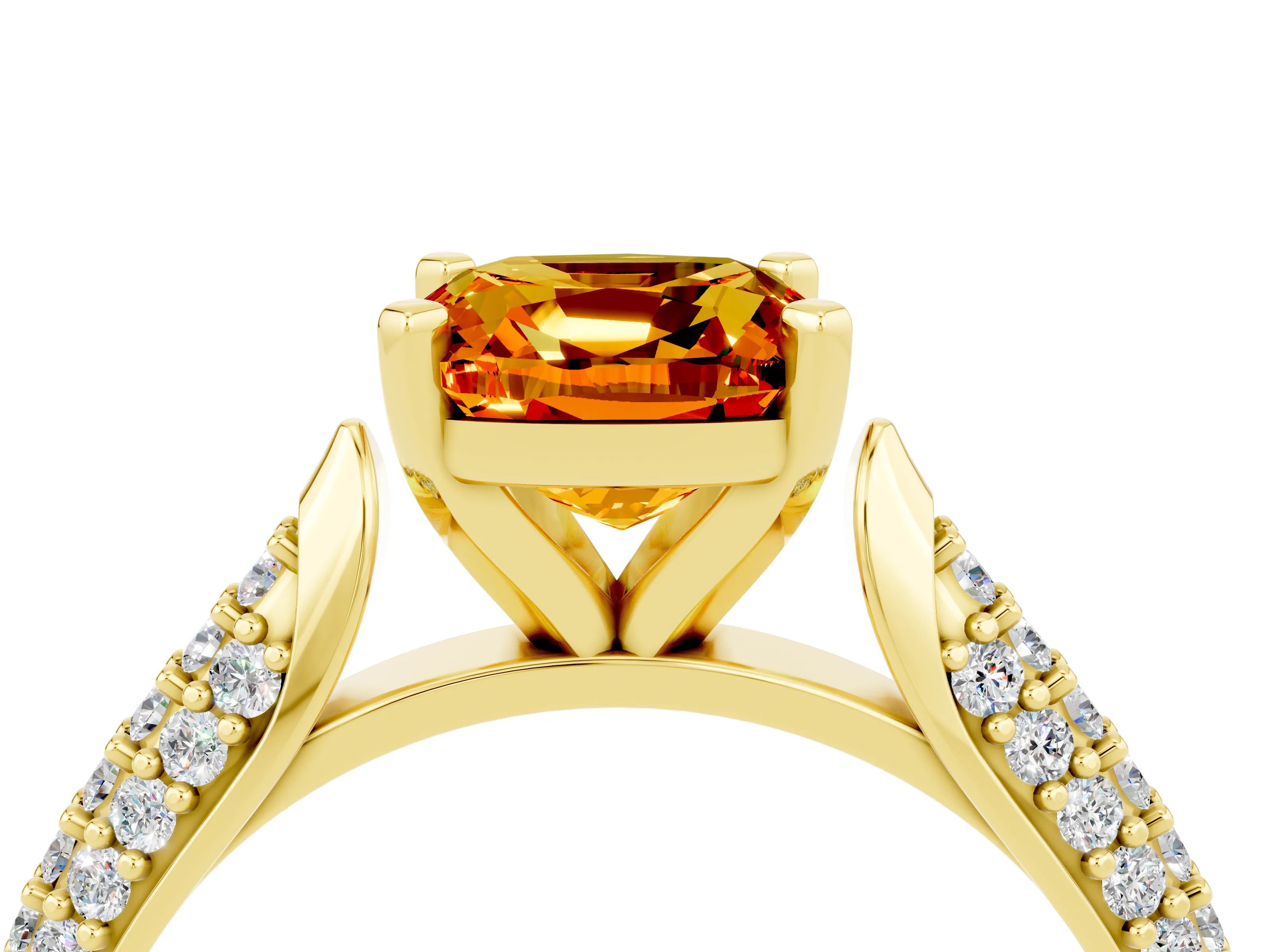 Yellow gold Cushion Cut Diamond Solitaire Engagement Ring with Pavé Band and Four-Prong Setting_4