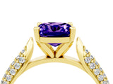 Yellow gold Cushion Cut Diamond Solitaire Engagement Ring with Pavé Band and Four-Prong Setting_4