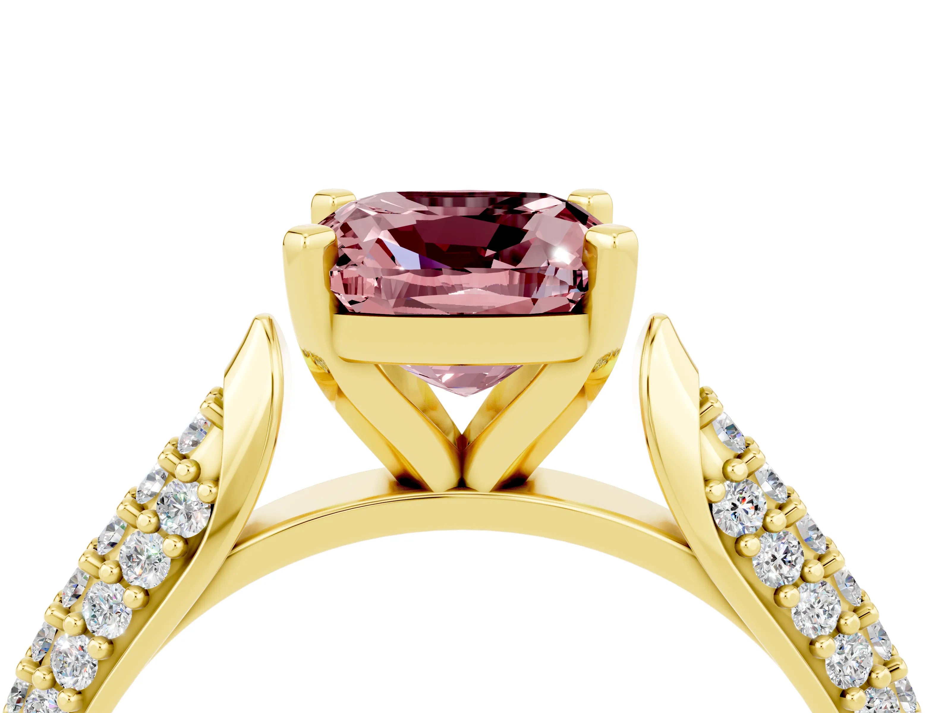 Yellow gold Cushion Cut Diamond Solitaire Engagement Ring with Pavé Band and Four-Prong Setting_4