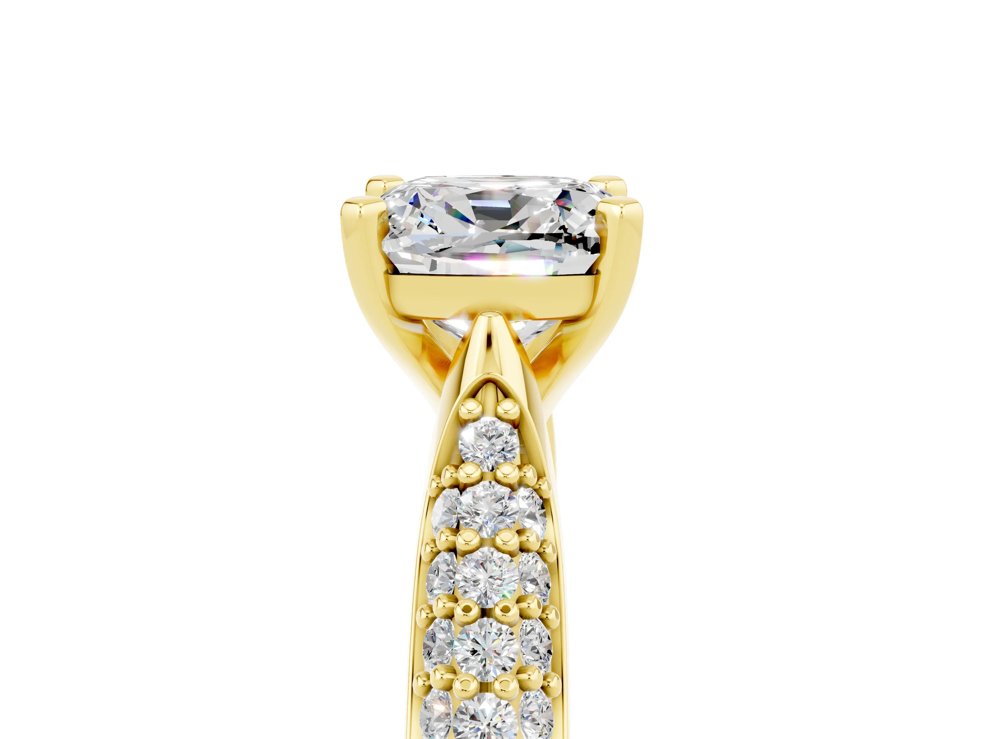 Yellow gold Cushion Cut Diamond Solitaire Engagement Ring with Pavé Band and Four-Prong Setting_5