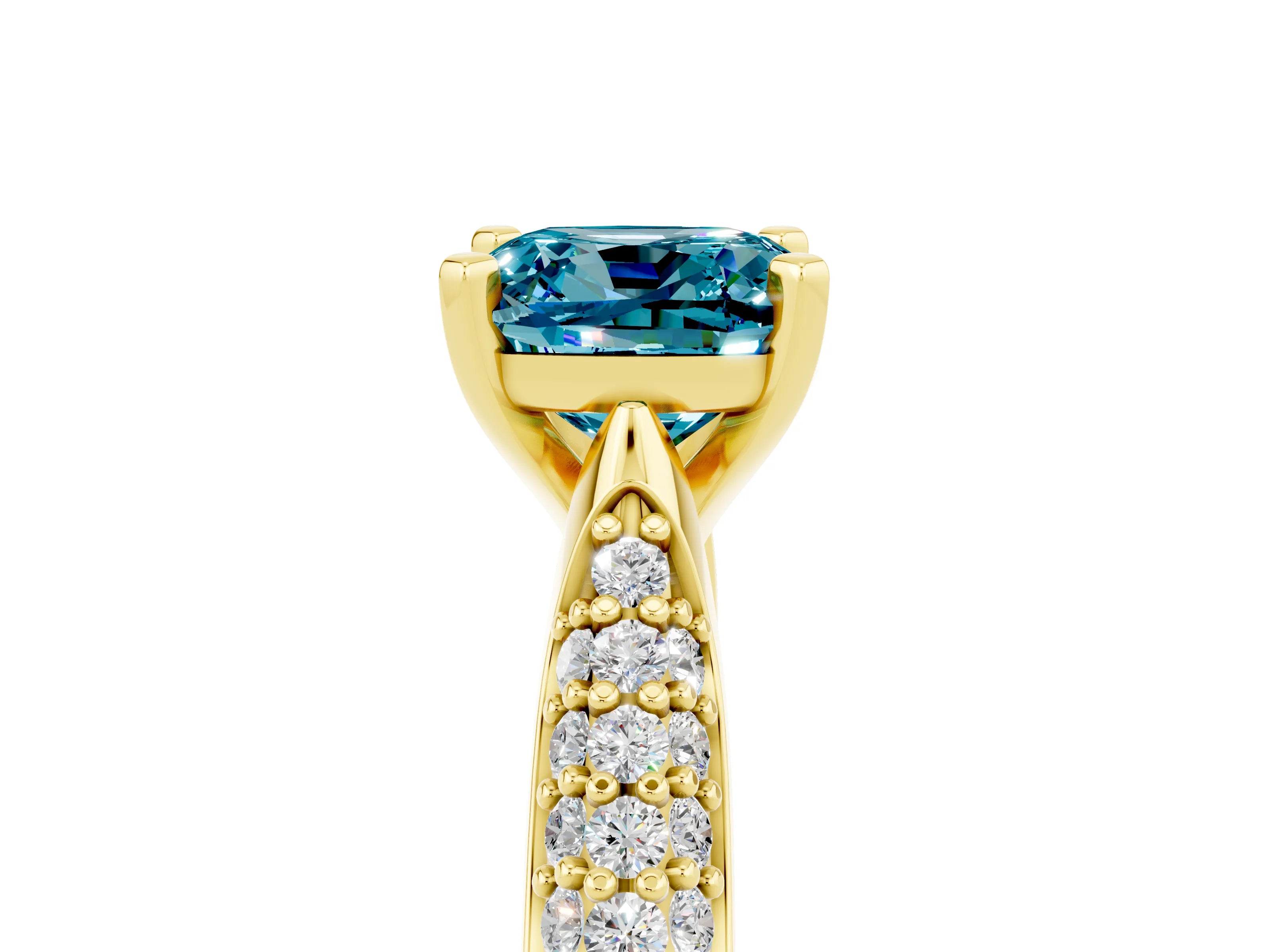 Yellow gold Cushion Cut Diamond Solitaire Engagement Ring with Pavé Band and Four-Prong Setting_5