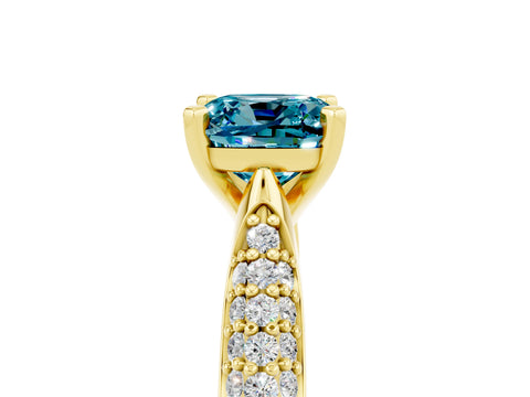 Yellow gold Cushion Cut Diamond Solitaire Engagement Ring with Pavé Band and Four-Prong Setting_5