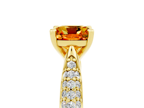 Yellow gold Cushion Cut Diamond Solitaire Engagement Ring with Pavé Band and Four-Prong Setting_5