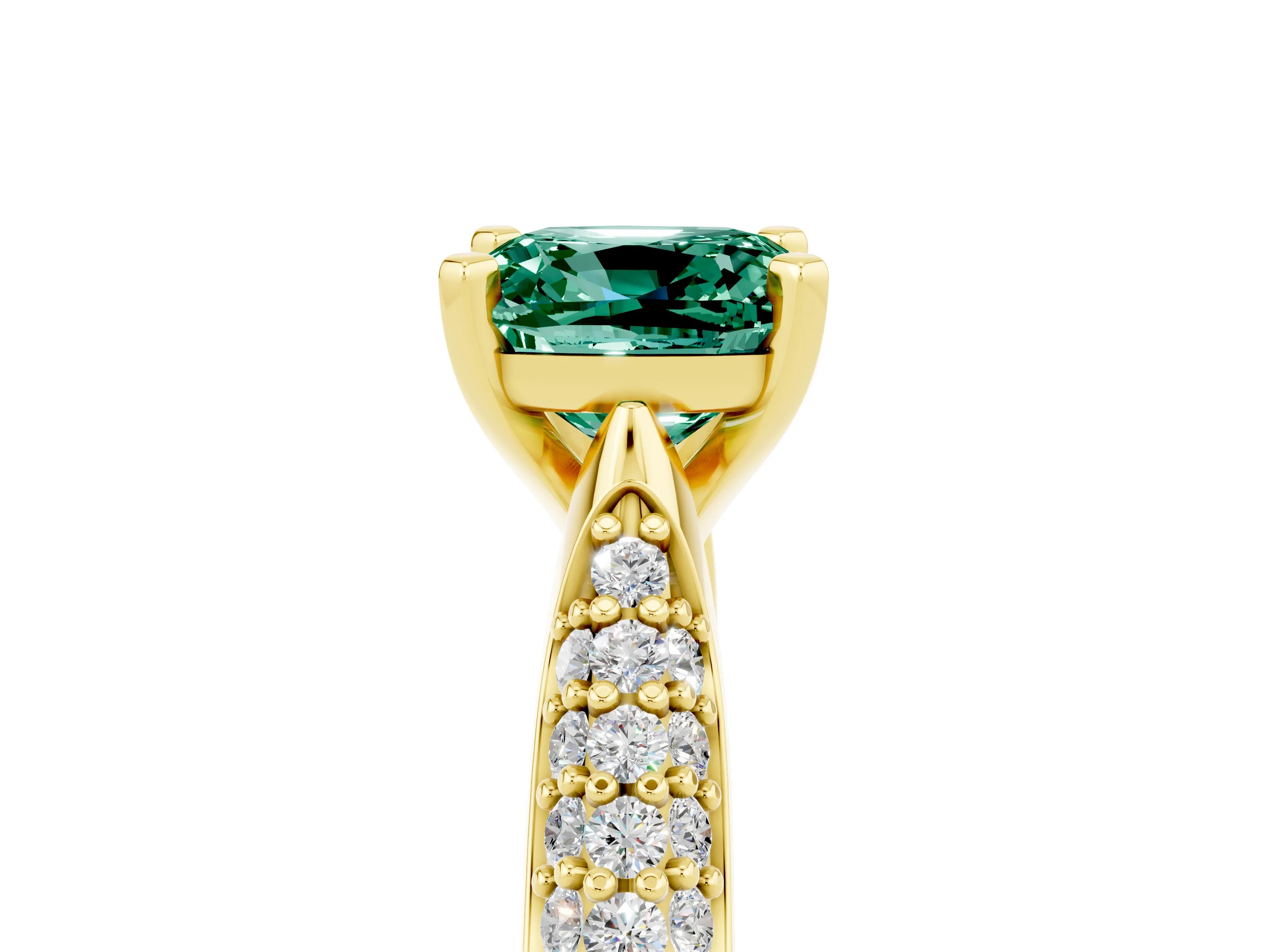Yellow gold Cushion Cut Diamond Solitaire Engagement Ring with Pavé Band and Four-Prong Setting_5