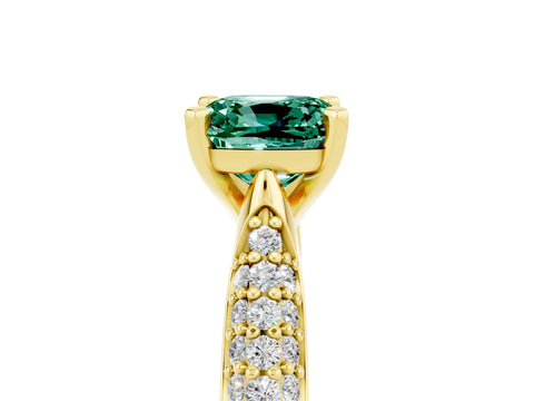 Yellow gold Cushion Cut Diamond Solitaire Engagement Ring with Pavé Band and Four-Prong Setting_5