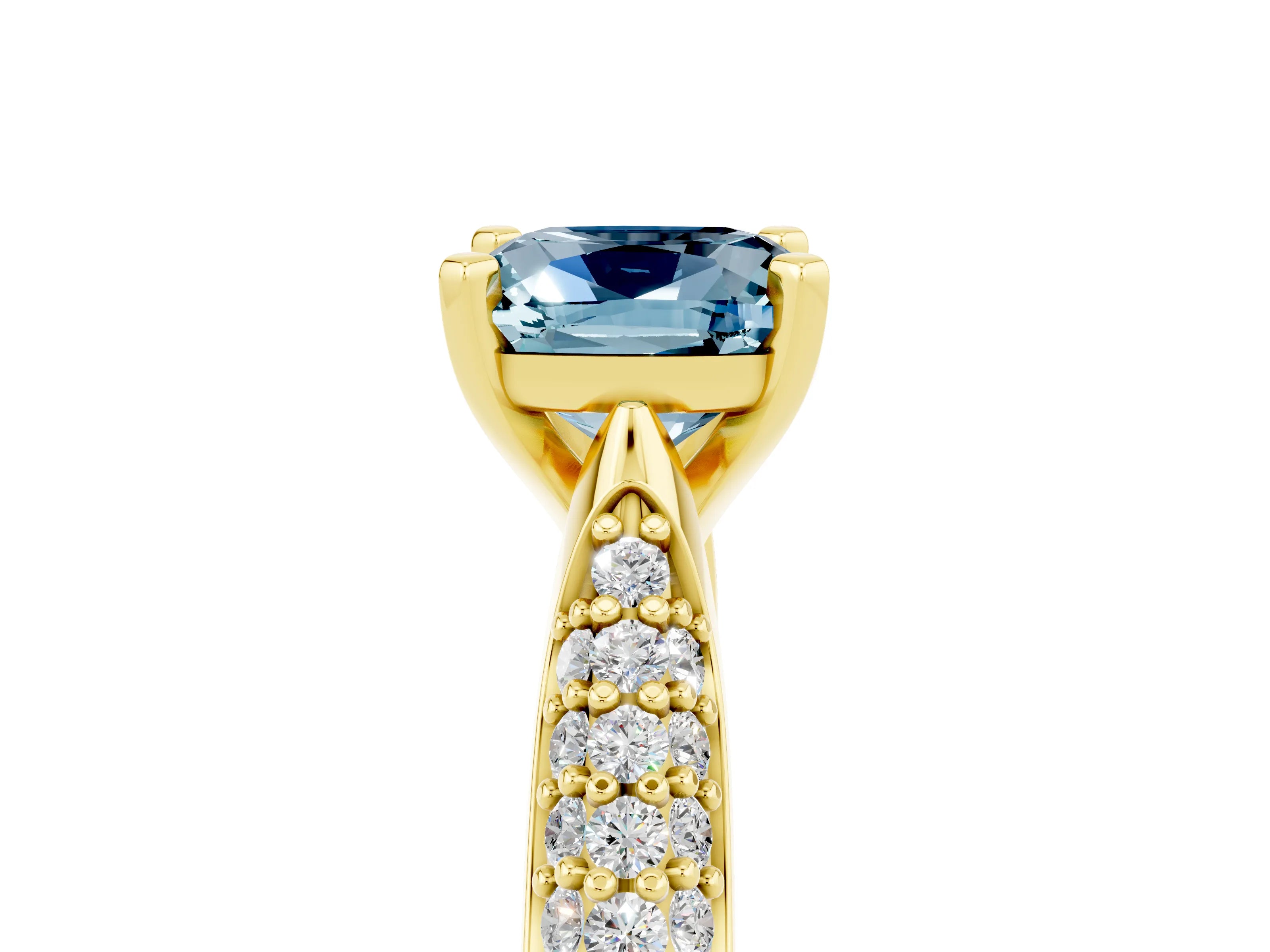 Yellow gold Cushion Cut Diamond Solitaire Engagement Ring with Pavé Band and Four-Prong Setting_5