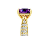 Yellow gold Cushion Cut Diamond Solitaire Engagement Ring with Pavé Band and Four-Prong Setting_5