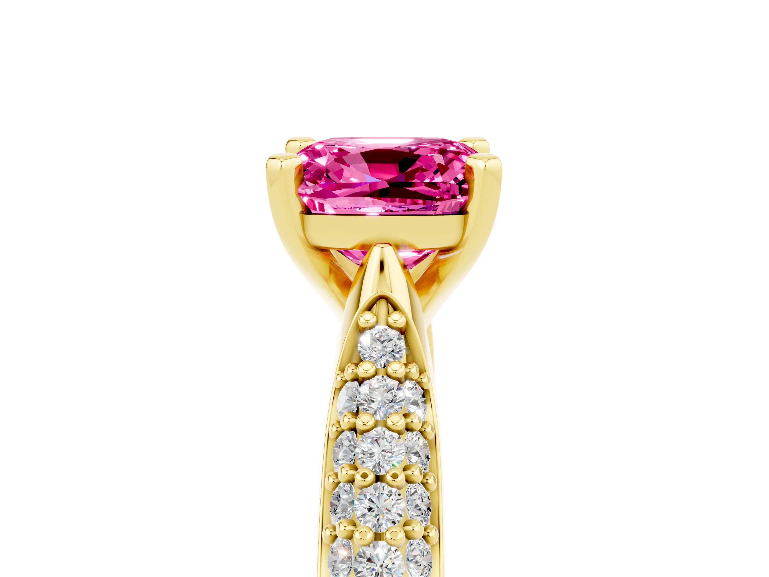 Yellow gold Cushion Cut Diamond Solitaire Engagement Ring with Pavé Band and Four-Prong Setting_5