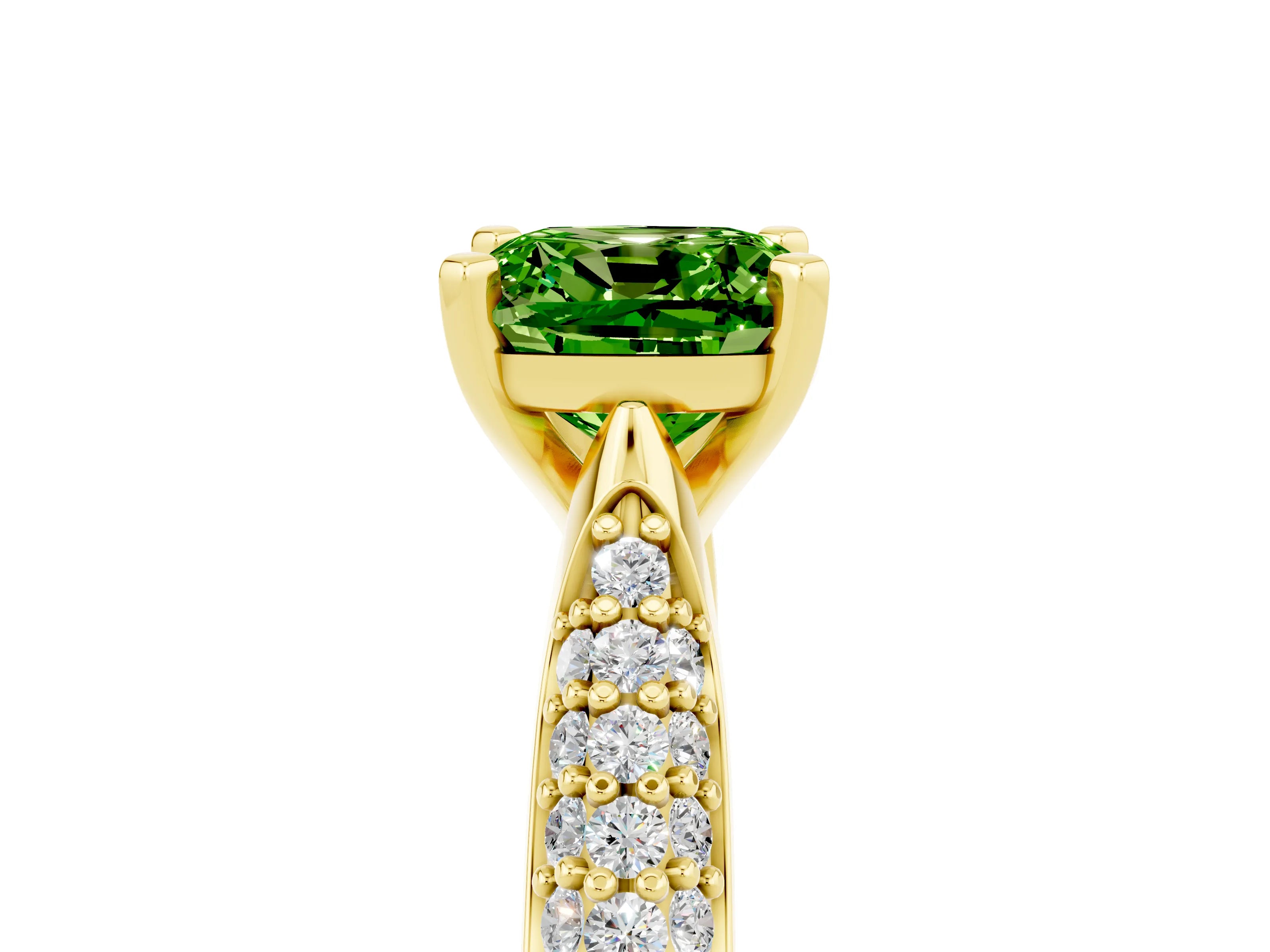 Yellow gold Cushion Cut Diamond Solitaire Engagement Ring with Pavé Band and Four-Prong Setting_5