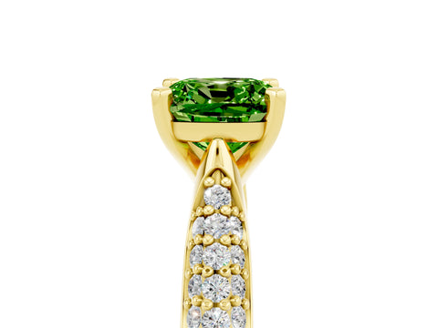 Yellow gold Cushion Cut Diamond Solitaire Engagement Ring with Pavé Band and Four-Prong Setting_5
