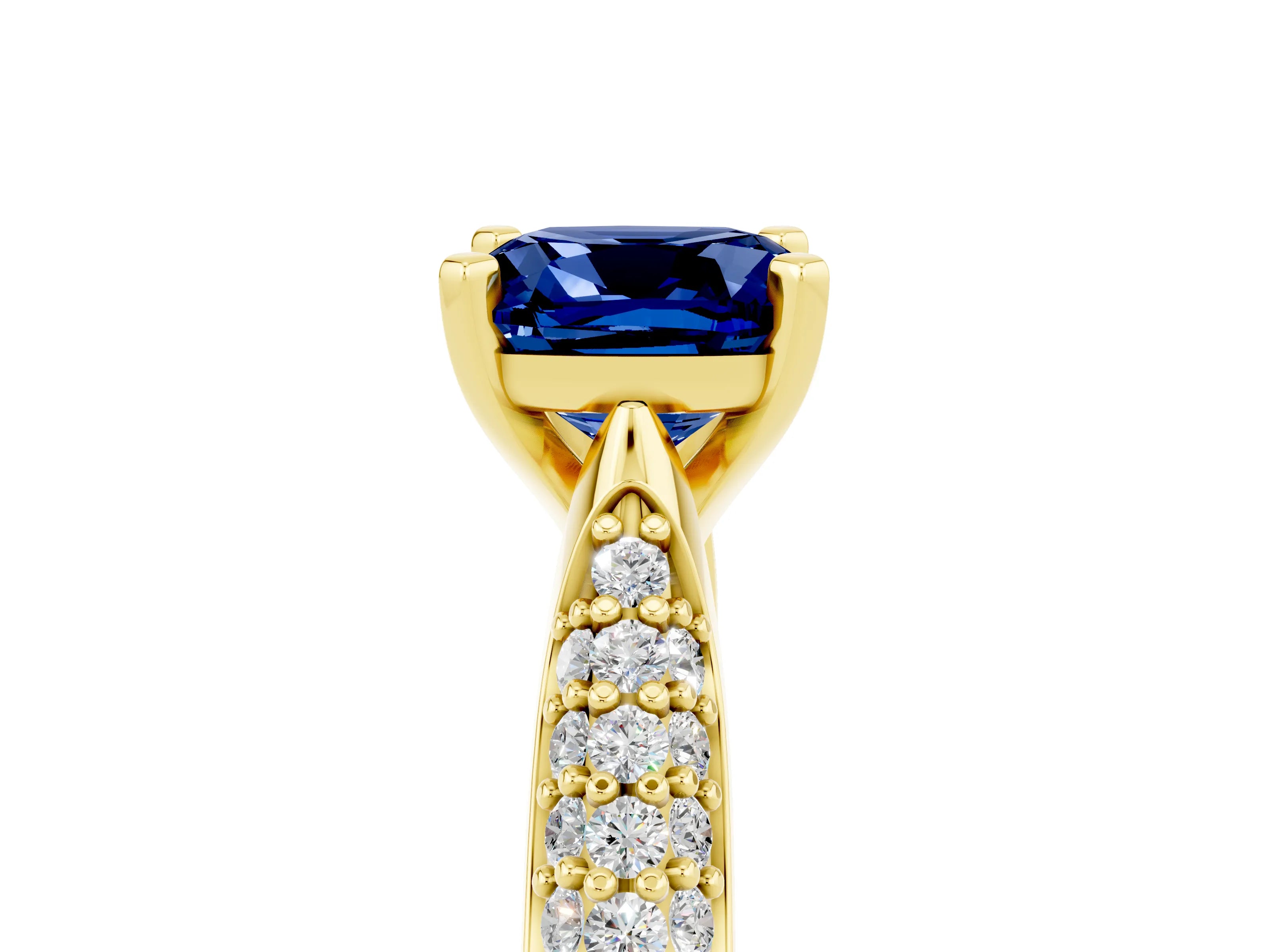 Yellow gold Cushion Cut Diamond Solitaire Engagement Ring with Pavé Band and Four-Prong Setting_5