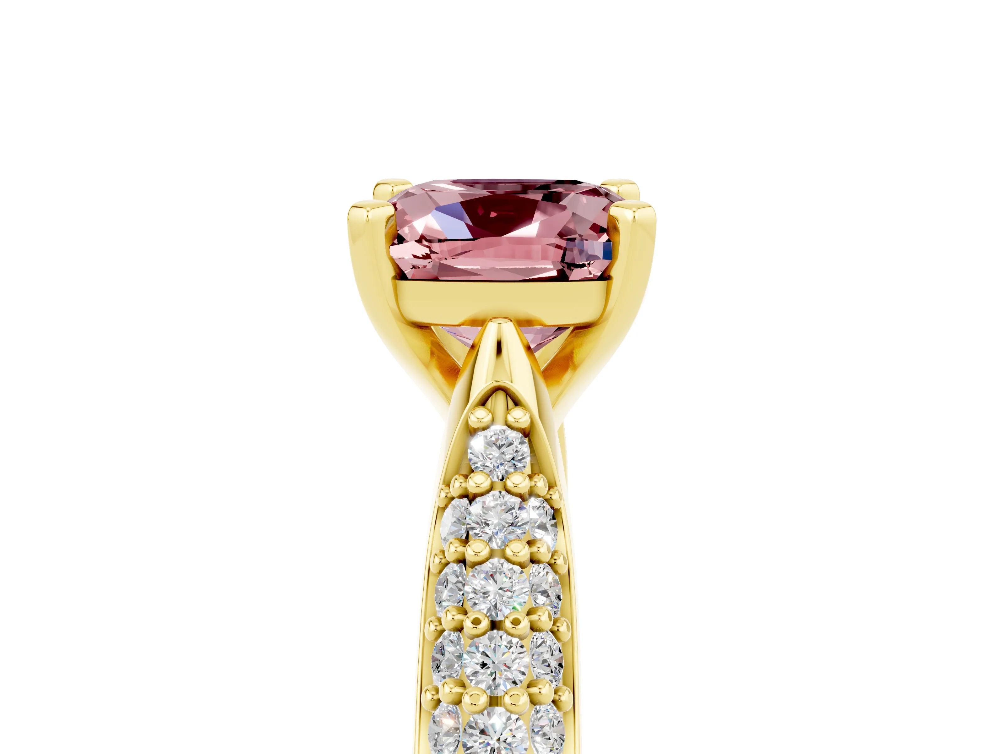 Yellow gold Cushion Cut Diamond Solitaire Engagement Ring with Pavé Band and Four-Prong Setting_5