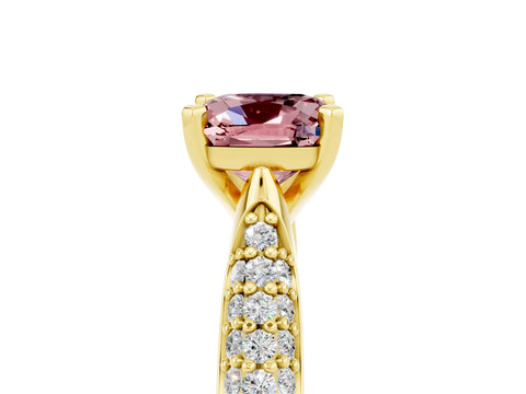 Yellow gold Cushion Cut Diamond Solitaire Engagement Ring with Pavé Band and Four-Prong Setting_5