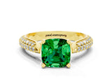 Yellow gold Cushion Cut Diamond Solitaire Engagement Ring with Pavé Band and Four-Prong Setting