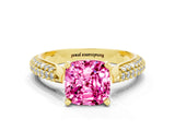 Yellow gold Cushion Cut Diamond Solitaire Engagement Ring with Pavé Band and Four-Prong Setting