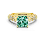 Yellow gold Cushion Cut Diamond Solitaire Engagement Ring with Pavé Band and Four-Prong Setting