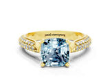 Yellow gold Cushion Cut Diamond Solitaire Engagement Ring with Pavé Band and Four-Prong Setting
