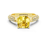 Yellow gold Cushion Cut Diamond Solitaire Engagement Ring with Pavé Band and Four-Prong Setting