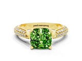 Yellow gold Cushion Cut Diamond Solitaire Engagement Ring with Pavé Band and Four-Prong Setting