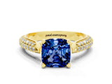 Yellow gold Cushion Cut Diamond Solitaire Engagement Ring with Pavé Band and Four-Prong Setting