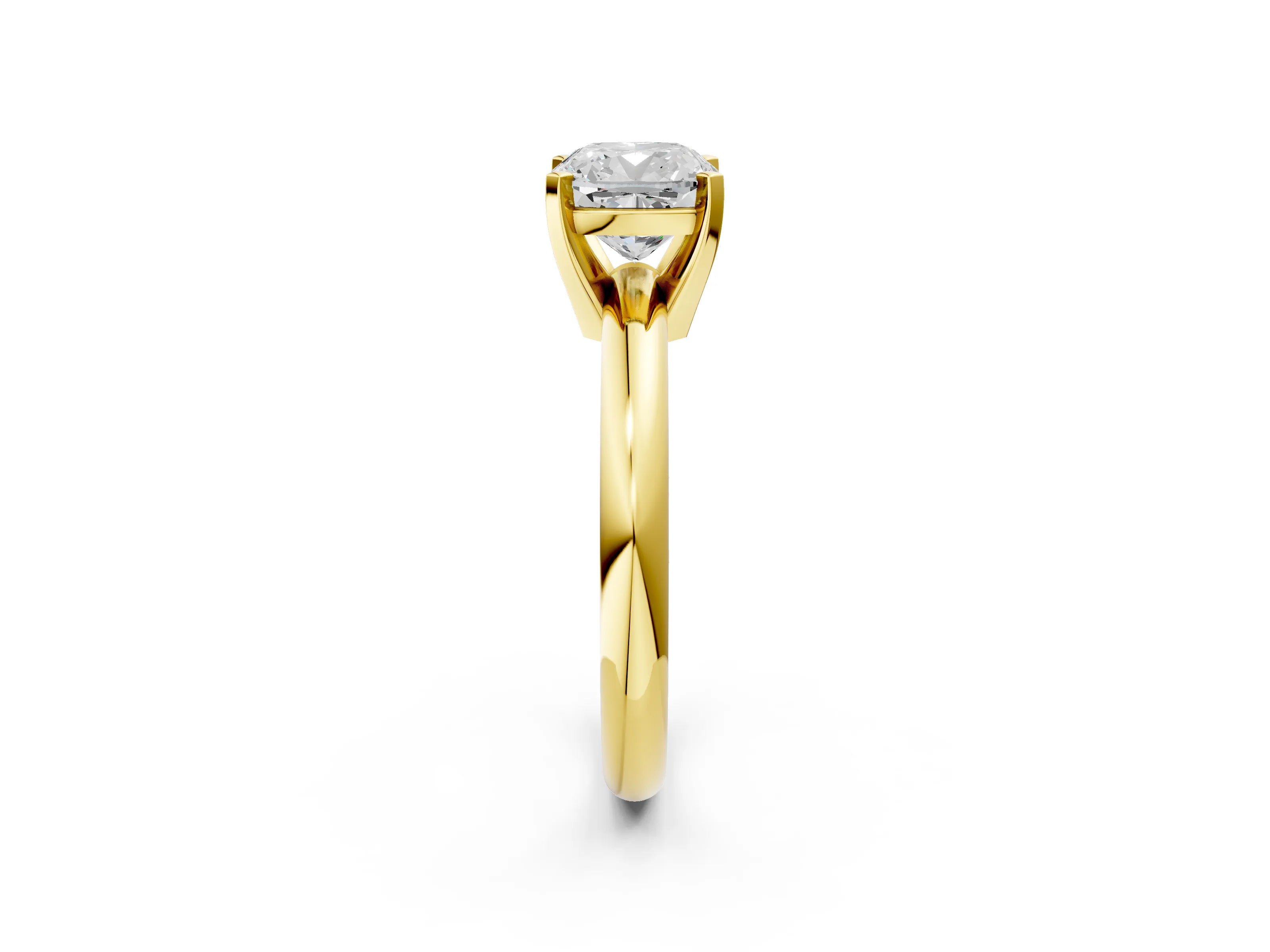 Yellow gold Cushion Cut Diamond Solitaire Engagement Ring with Round Band and Four-Prong Setting_218